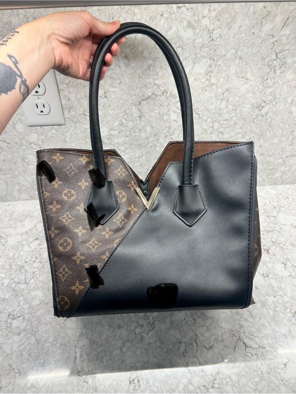 Black & Brown Leather Tote Bag